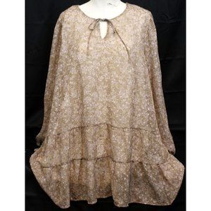 Cal Style Women's Beige Autumn Sheer Floral Shirt sz XL Layered Ruffle Tunic